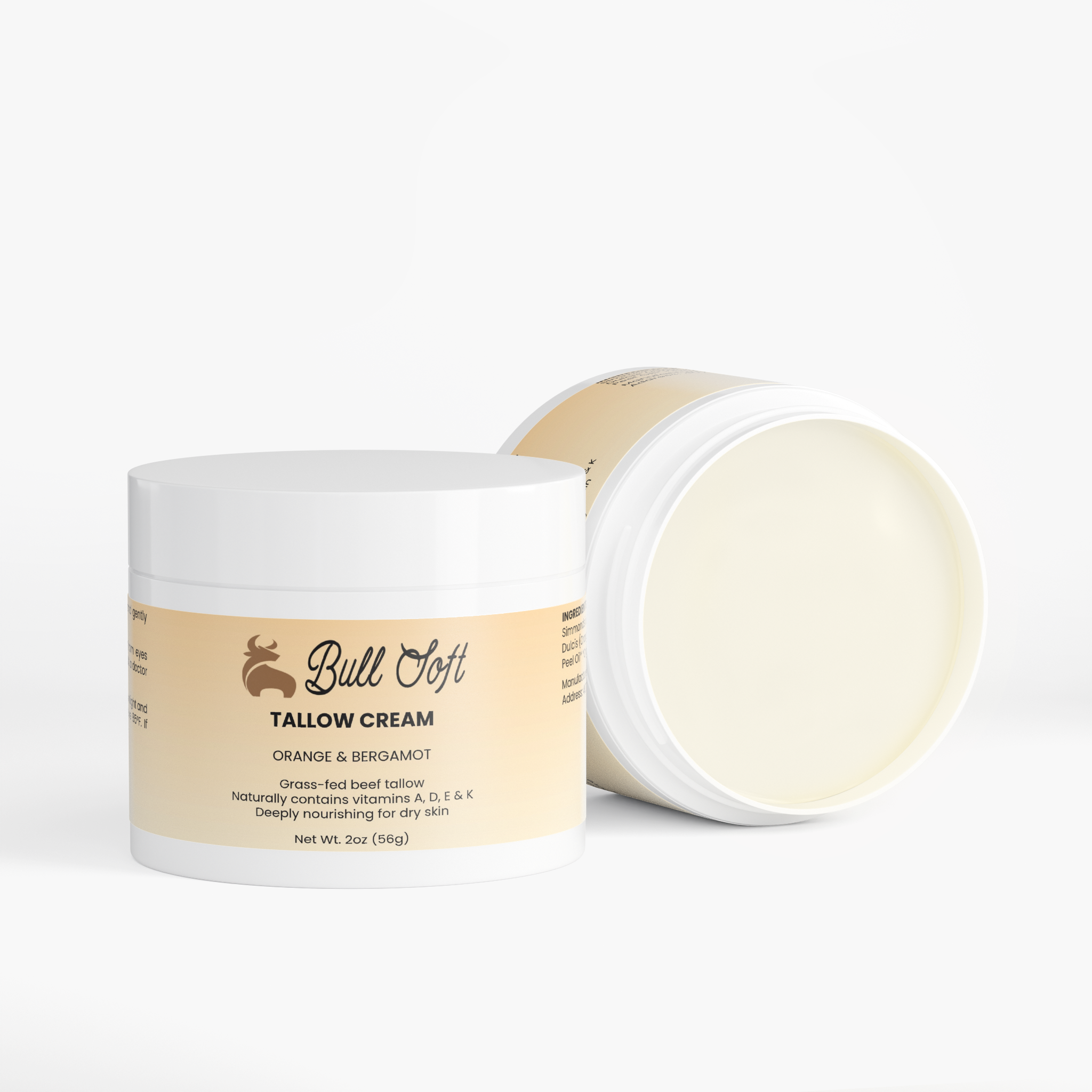 High Noon beef tallow cream jar with the lid set beside it