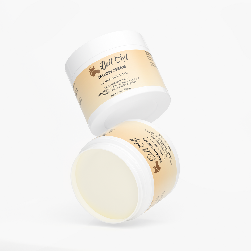 Two jars of High Noon beef tallow cream, one tilted to show the label