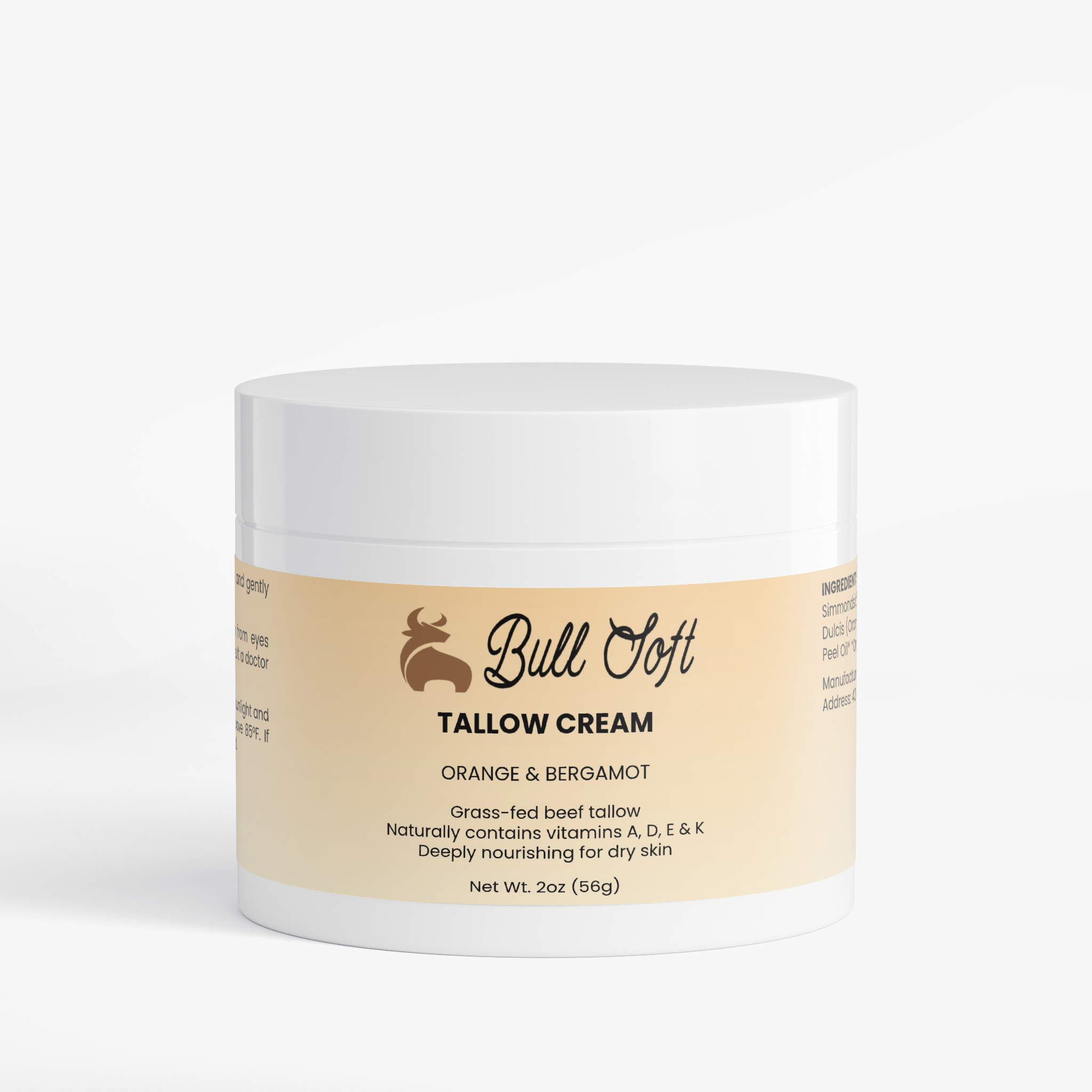 High Noon grass-fed beef tallow cream, orange and bergamot, 2 oz jar closed