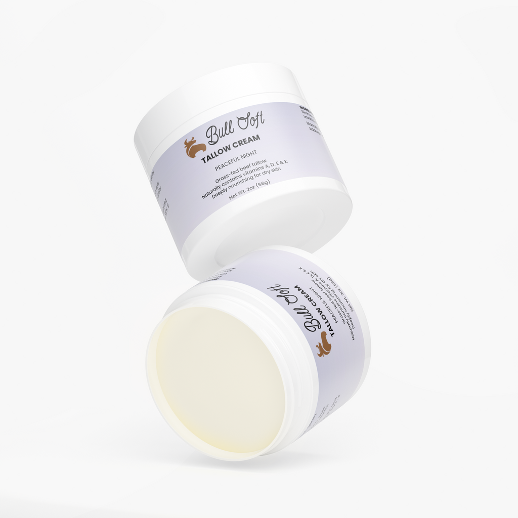 Two jars of Nightwatch beef tallow cream, one tilted to show the label