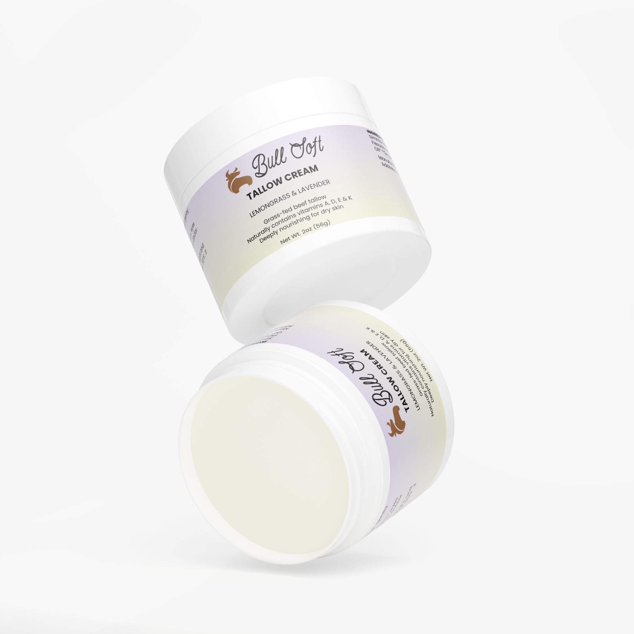 Two jars of Daybreak beef tallow cream, one tilted to show the label