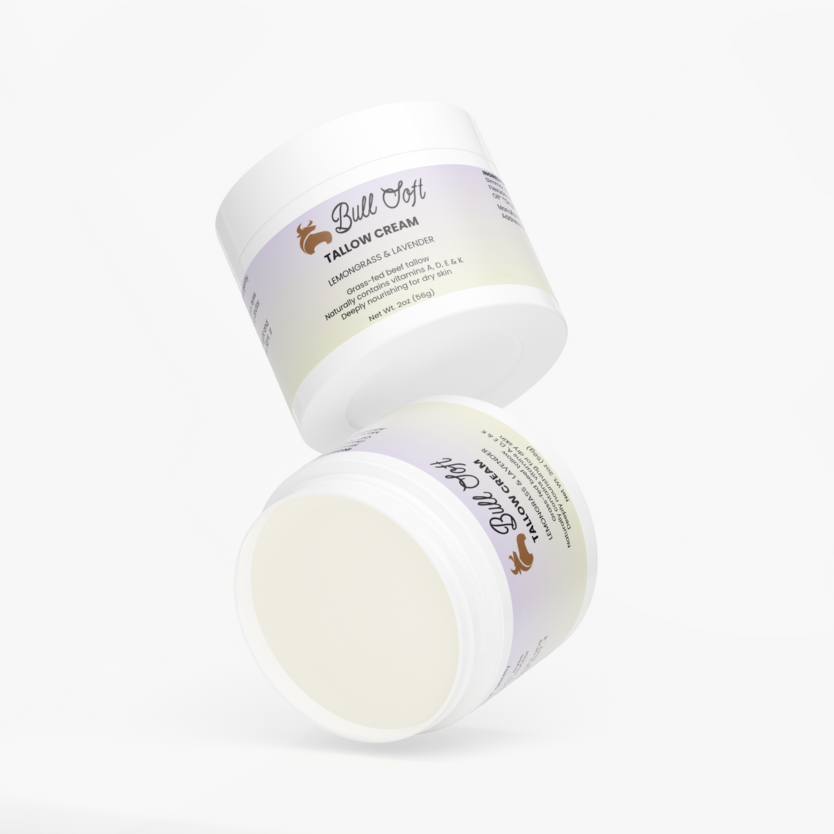 Two jars of Daybreak beef tallow cream, one tilted to show the label
