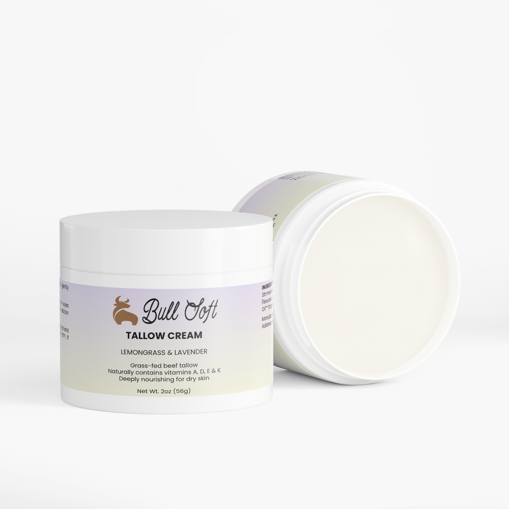Daybreak beef tallow cream jar with the lid set beside it