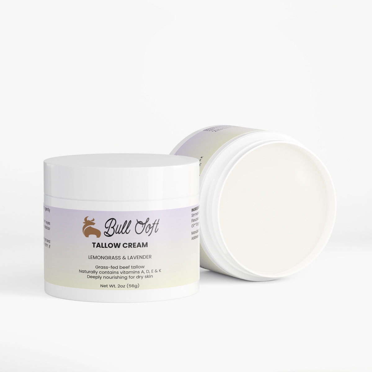 Daybreak beef tallow cream jar with the lid set beside it