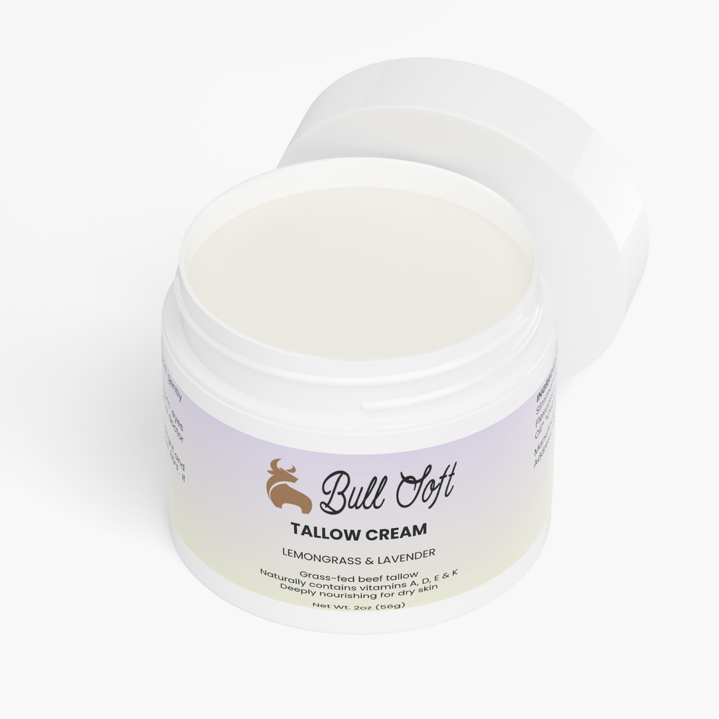 Daybreak beef tallow cream jar open, showing the whipped cream inside