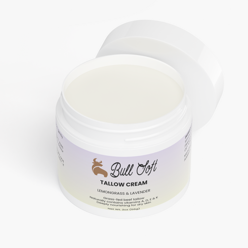 Daybreak beef tallow cream jar open, showing the whipped cream inside