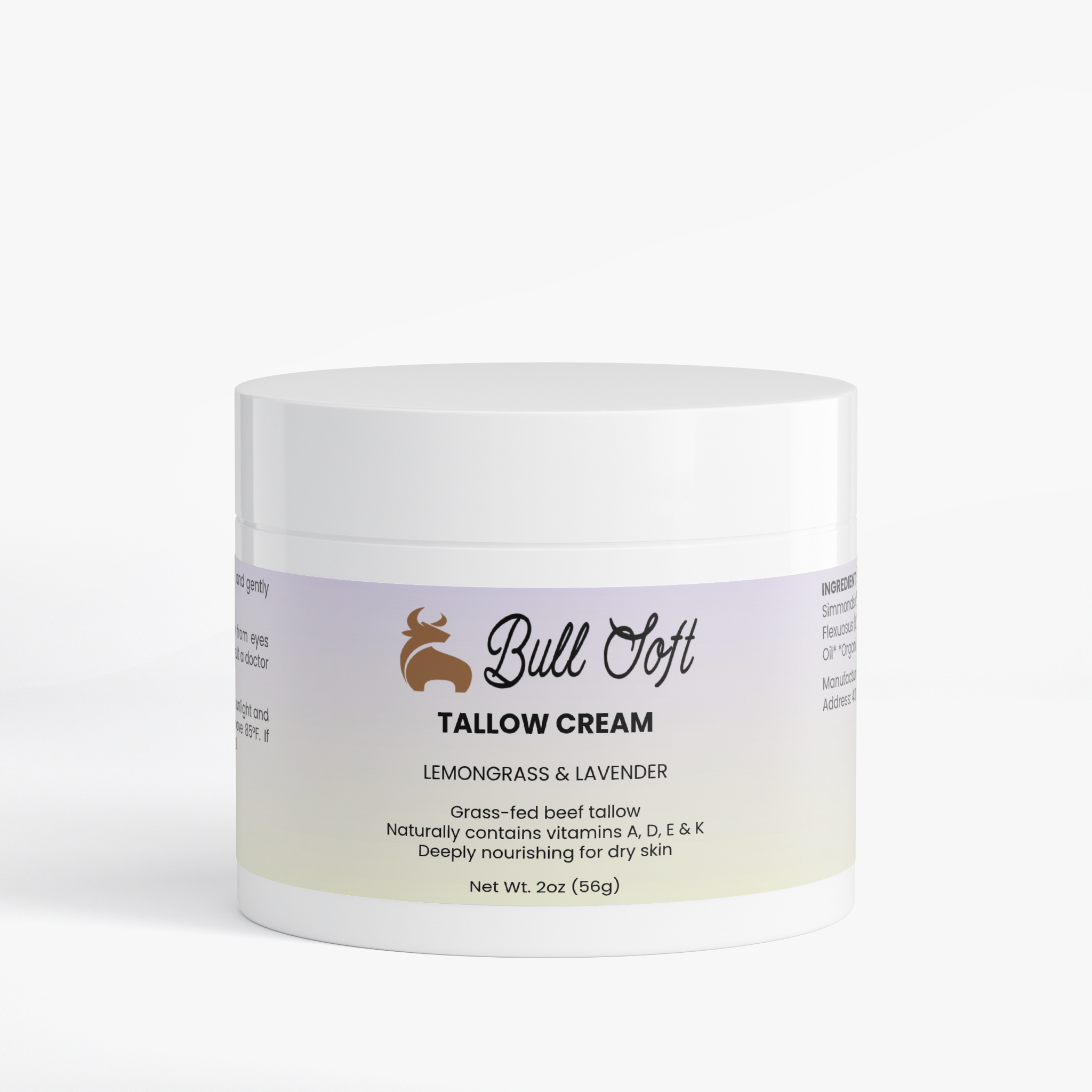 Daybreak grass-fed beef tallow cream, lemongrass and lavender, 2 oz jar closed
